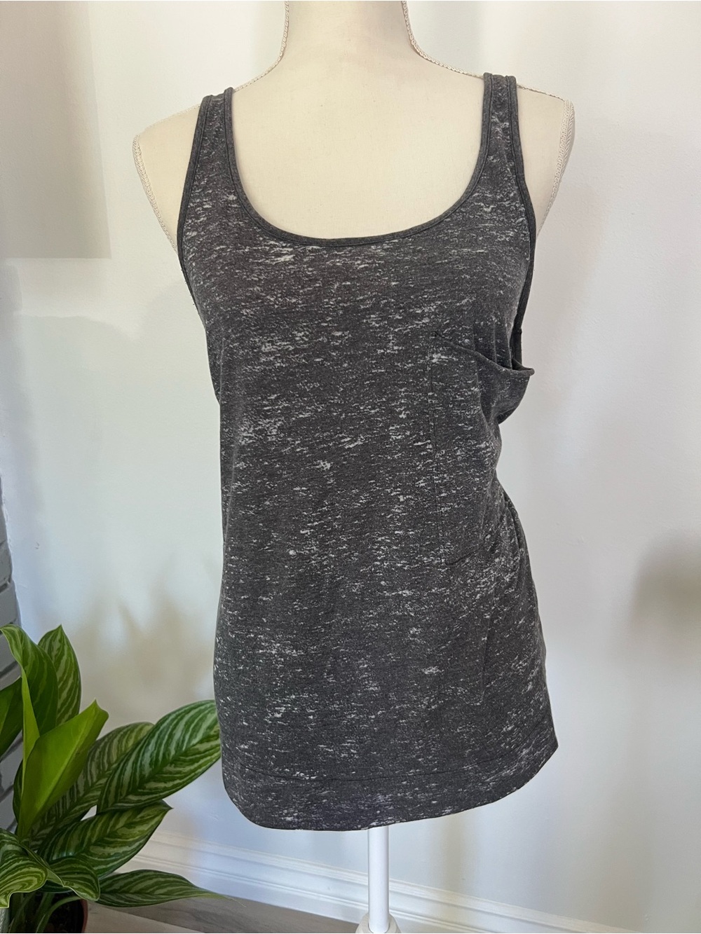 Roxy Charcoal Marled Scoop Neck Tank with Side Pocket